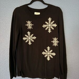 LOFT Black Sweater with White Snowflake Pattern